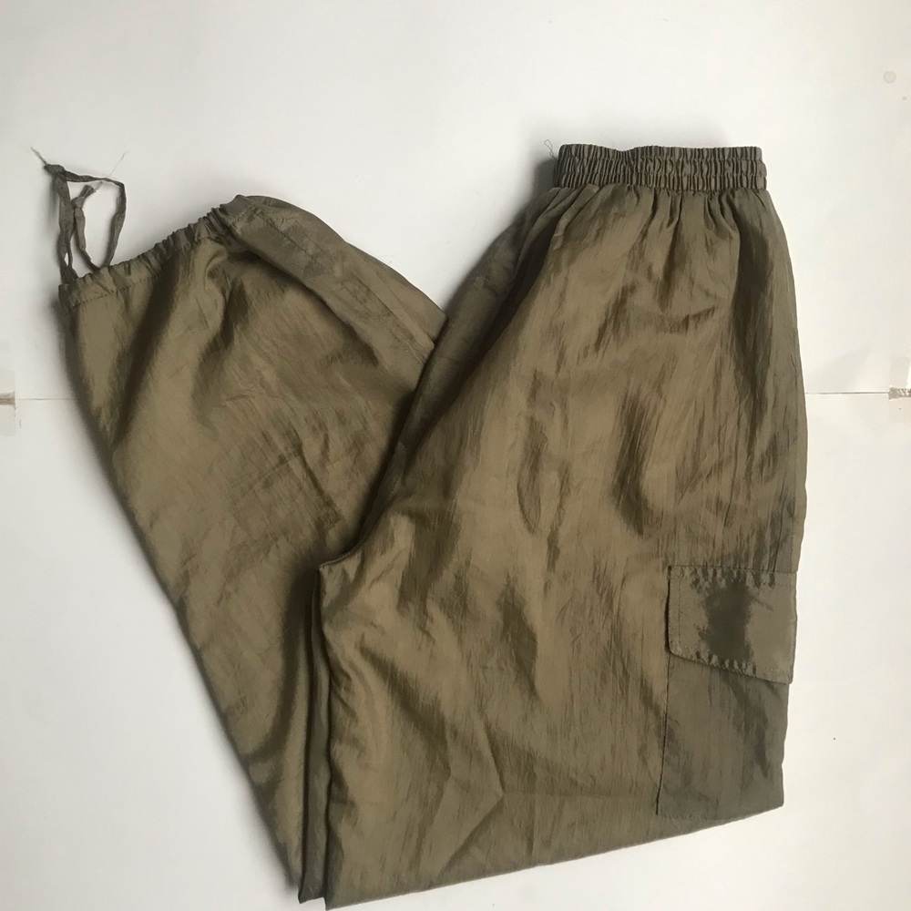 Vintage sage green metallic baggy cargo splash pants